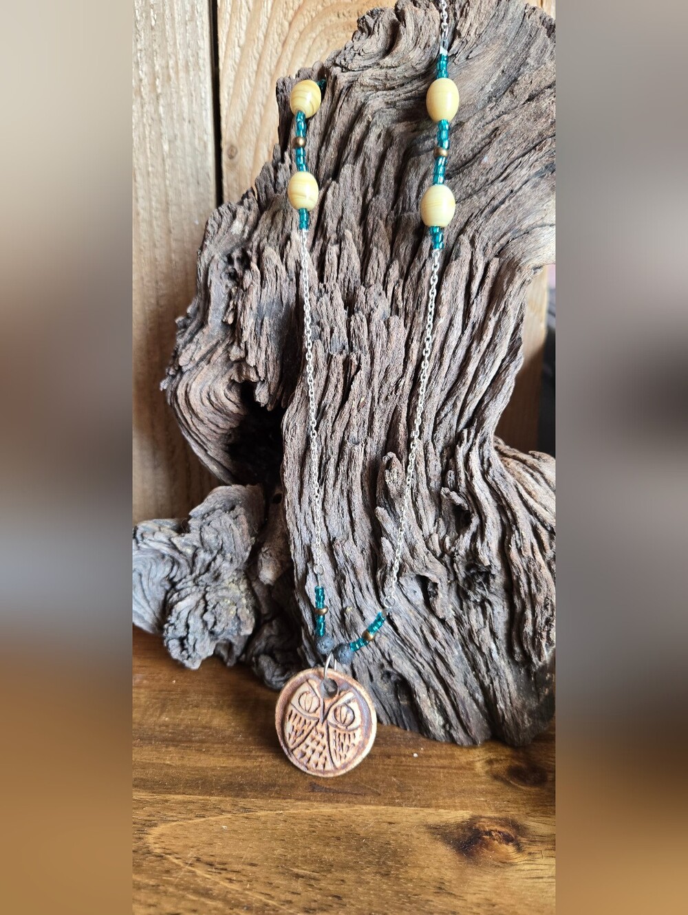 Handmade Aromatherapy Clay Owl Pendant Necklace